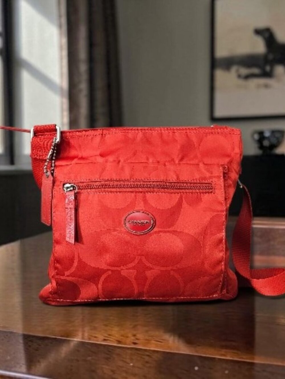 Coach Getaway Signature Nylon File Bag Crossbody Shoulder Bag COA Red F77408